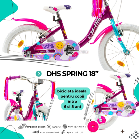 Bicicleta Copii DHS Spring - 18 Inch, Mov [3]