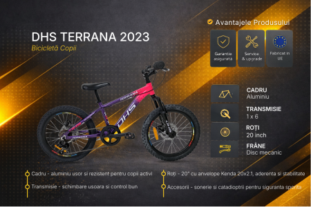 Bicicleta Copii Dhs Terrana 2023, model 2026 - 20 Inch, Violet-Roz [2]