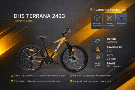 Bicicleta Copii Dhs Terrana 2423, model 2026 - 24 Inch, Portocaliu-Negru [2]