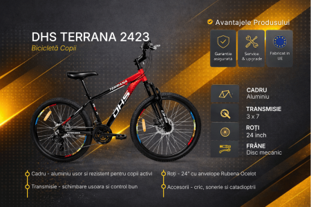 Bicicleta Copii Dhs Terrana 2423, model 2026 - 24 Inch, Rosu-Negru [2]