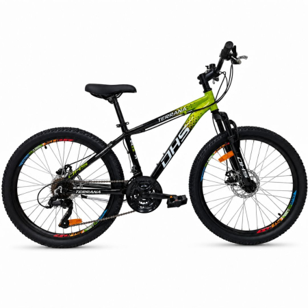 BICICLETE - Bicicleta Copii Dhs Terrana 2423B, model 2026 - 24 Inch, Negru-Verde