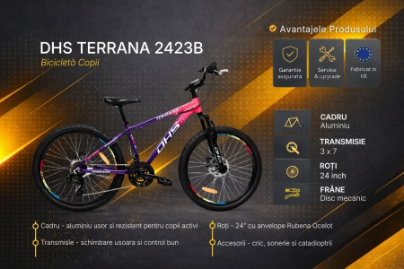 Bicicleta Copii Dhs Terrana 2423B, model 2026 - 24 Inch, Roz-Violet [2]