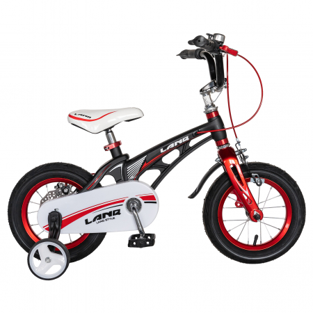 Bicicleta copii Rich Baby 2-4 Ani, Cadru Aliaj Magneziu, Roti 12 Inch, Frane C-Brake, Roti Ajutatoare, LANQ CSW12/46D, Culoare Negru cu Design Rosu [0]