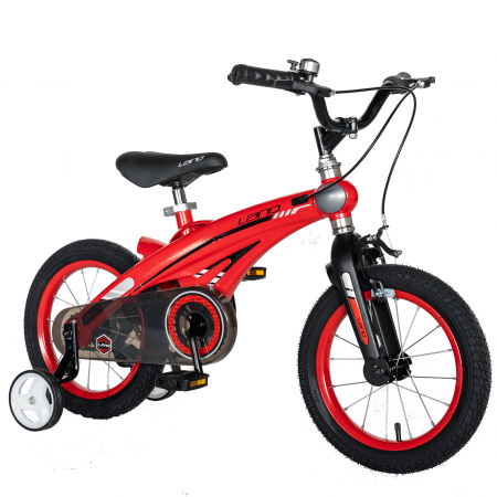 Bicicleta copii Rich Baby 4-6 ani, Cadru Aliaj Magneziu, Roti 16 Inch, Frane C-Brake, Roti Ajutatoare, Lanq CSW16/39D, Culoare Rosu cu Design Negru [1]