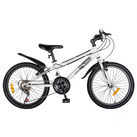 Bicicleta copii Rich Baby, 7-10 Ani, 18 Viteze, Roti 20 Inch, Frane V-Brake, LANQ CSA20/30L, Cadru Alb cu Design Negru [0]