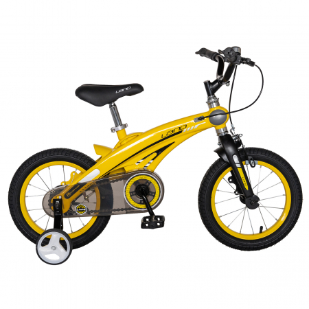 Bicicleta copii Rich Baby W1439D, roata 14", cadru aliaj magneziu, frana C-Brake, roti ajutatoare, 3-5 ani, galben/negru [0]