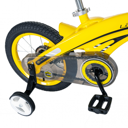 Bicicleta copii W1639D, roata 16", cadru aliaj magneziu, frana C-Brake, roti ajutatoare, 4-6 ani, galben/negru [4]