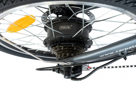 Bicicleta Electrica Carpat (E-BIKE) Pliabila, Echipare Shimano 6 Viteze, Roti 20 Inch, Cadru Aluminiu, Frane Mecanice Disc, Carpat CSC10/05E, Gri cu Design Alb [3]