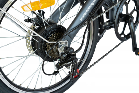 Bicicleta Electrica Carpat (E-BIKE) Pliabila, Echipare Shimano 6 Viteze, Roti 20 Inch, Cadru Aluminiu, Frane Mecanice Disc, Carpat CSC10/05E, Gri cu Design Alb [2]