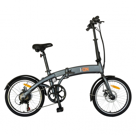 Bicicleta electrica Carpat (E-BIKE) pliabila I-ON CSI10/04E, Aluminiu 6061, Roata 20 inch, Frane disc, Motor 250W echipare SHIMANO 6 viteze, culoare gri/portocaliu [0]