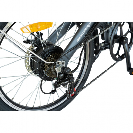 Bicicleta electrica Carpat (E-BIKE) pliabila I-ON CSI10/04E, Aluminiu 6061, Roata 20 inch, Frane disc, Motor 250W echipare SHIMANO 6 viteze, culoare gri/portocaliu [3]