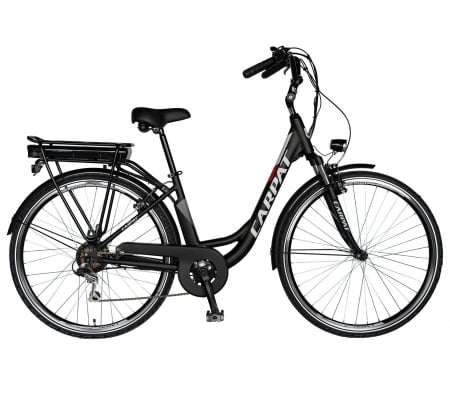 Bicicleta electrica City (E-BIKE) CARPAT C1010E, roata 28", cadru aluminiu, frane V-Brake, transmisie SHIMANO 7 viteze, culoare negru/alb [0]