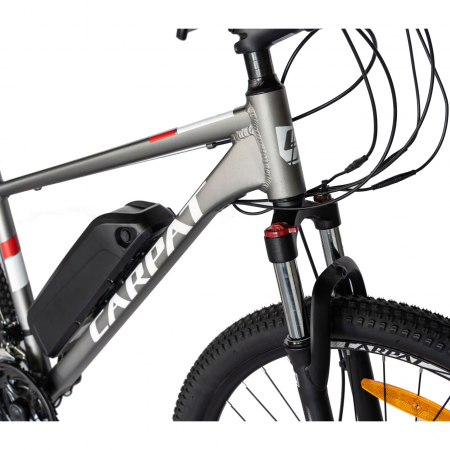 Bicicleta electrica MTB (E-BIKE) CARPAT 27.5" C1011E, cadru aluminiu, frane mecanice disc, transmisie SHIMANO 21 viteze, culoare gri/alb [4]