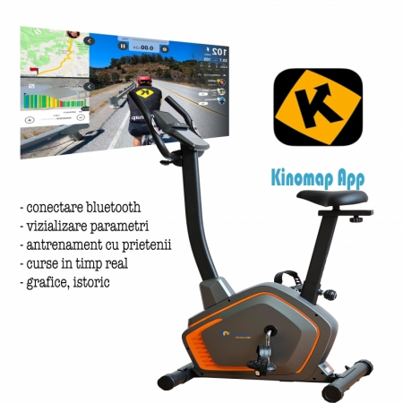 BICICLETE FITNESS - Bicicleta ergometrica FitTronic Cross 513 BP, display mare, electromagnetica, 13 programe, reglaj sa vertical si orizontal, reglaj ghidon, App Kinomap, Zwift