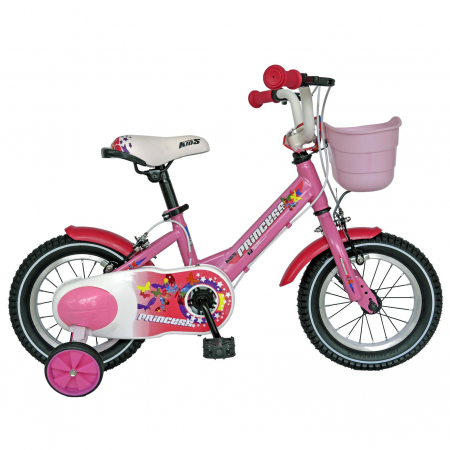 Bicicleta fete Carpat PRINCESS C1208C, roata 12", roti ajutatoare, 2-4 ani, roz/alb  [0]
