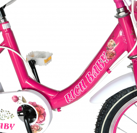 Bicicleta fete Rich Baby 2-4 Ani, Roti 12 Inch, Frane C-Brake, Roti Ajutatoare, Rich Baby CST12/05C, Cadru Fucsia cu Design Alb [3]