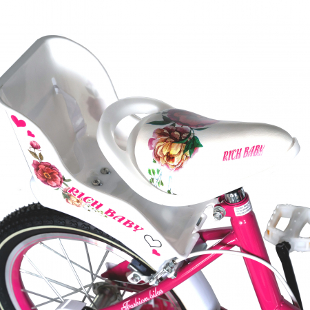 Bicicleta fete Rich Baby 2-4 Ani, Roti 12 Inch, Frane C-Brake, Roti Ajutatoare, Rich Baby CST12/05C, Cadru Fucsia cu Design Alb [1]