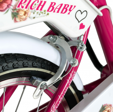 Bicicleta fete Rich Baby 2-4 Ani, Roti 12 Inch, Frane C-Brake, Roti Ajutatoare, Rich Baby CST12/05C, Cadru Fucsia cu Design Alb [2]