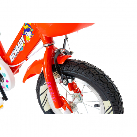 Bicicleta fete Rich Baby 3-5 Ani, Roti 14 Inch, Frane C-Brake, Roti Ajutatoare cu LED, Rich Baby CSR14/08A, Cadru Rosu cu Design Alb  [6]