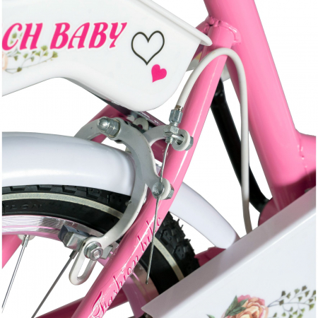 Bicicleta fete Rich Baby 4-6 Ani, Roti 16 Inch, Frane C-Brake, Roti Ajutatoare, Rich Baby CST16/05C Cadru Roz cu Design Alb [3]