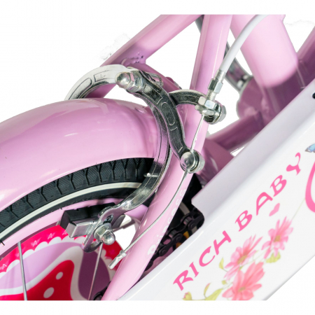 Bicicleta Fete Rich Baby  7-10 Ani, Roti 20 Inch, Frane C-Brake, Roti Ajutatoare, Rich Baby CST20/01C, Cadru Roz cu Design Alb [4]