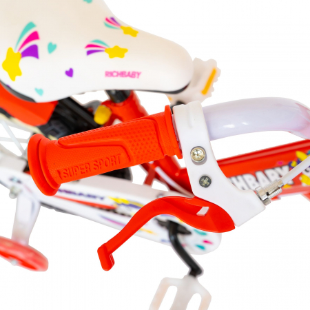 Bicicleta fete Rich Baby R1408A, roata 14", C-Brake, roti ajutatoare cu LED, 3-5 ani, rosu/alb [7]