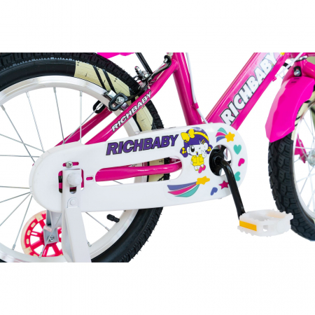 Bicicleta fete Rich Baby R1808A, roata 18", C-Brake otel, roti ajutatoare cu LED, 5-7 ani, fucsia/alb [2]