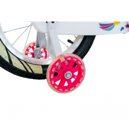Bicicleta fete Rich Baby R1808A, roata 18", C-Brake otel, roti ajutatoare cu LED, 5-7 ani, fucsia/alb [4]