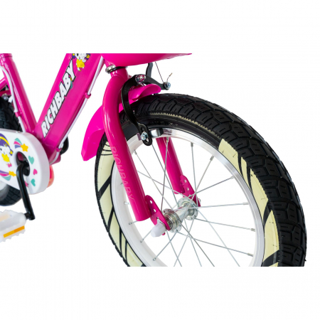 Bicicleta fete Rich Baby R1808A, roata 18", C-Brake otel, roti ajutatoare cu LED, 5-7 ani, fucsia/alb [6]