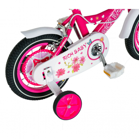 Bicicleta fete Rich Baby T1201C, roata 12", C-Brake, roti ajutatoare, 2-4 ani, fucsia/alb [3]