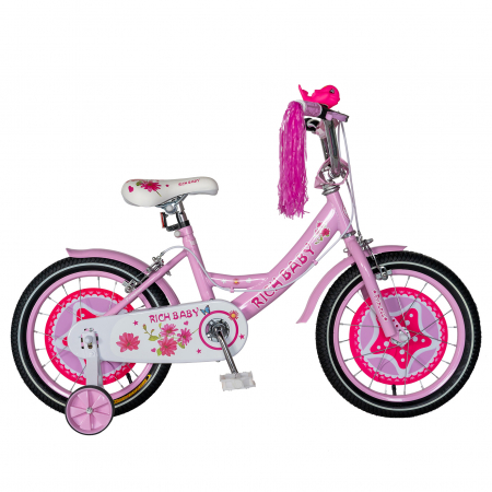 Bicicleta fete Rich Baby T1601C, roata 16", C-Brake, roti ajutatoare, 4-6 ani, roz/alb [0]