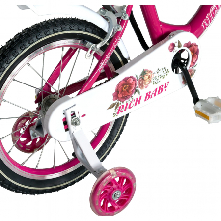 Bicicleta fete Rich Baby T1605C, roata 16", C-Brake,  roti ajutatoare, 4-6 ani, fucsia/alb [2]