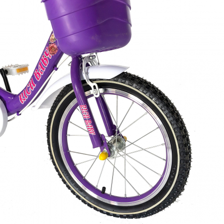 Bicicleta fete Rich Baby T1605C, roata 16", C-Brake,  roti ajutatoare, 4-6 ani, mov/alb [4]