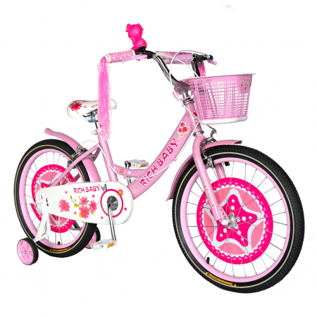 Bicicleta fete Rich Baby T2001C, roata 20", C-Brake, roti ajutatoare, 7-10 ani, roz/alb [1]
