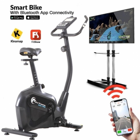 Bicicleta magnetica FitTronic® Atletic 1000B , design robust, greutate suportata 120 kg, volanta 12 kg, afisaj electronic, bluetooth  apps kinomap/fitshow, functii multiple, ghidon reglabil, sezut con [1]
