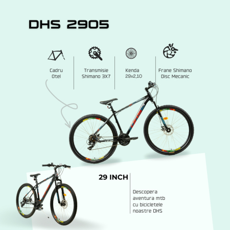 Bicicleta Mtb Dhs 2905 - 29 inch, M, Negru-Rosu [3]