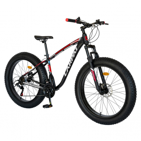 Bicicleta MTB-Fat Bike Carpat, Shimano SL-TX30 21 Viteze, Cadru Aluminiu 6061, Roti 26 Inch, Frane Hidraulice Disc, Carpat Aventus CSC26/00H, Negru cu Design Gri/Rosu [1]
