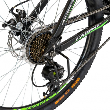 Bicicleta MTB-HT Carpat, Shimano Tourney TY-300, 21 Viteze, Cadru Aluminiu, Roti 24 Inch, Frane pe Disc, Carpat CSC24/99A, culoare Negru cu Design Verde [3]