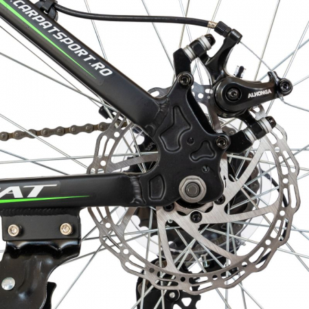 Bicicleta MTB-HT Carpat, Shimano Tourney TY-300, 21 Viteze, Cadru Aluminiu, Roti 24 Inch, Frane pe Disc, Carpat CSC24/99A, culoare Negru cu Design Verde [4]