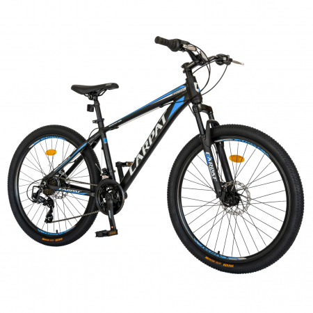 Bicicleta MTB-HT Carpat, Shimano Tourney TY-300, 21 Viteze, Cadru Aluminiu, Roti 26 Inch, Frane pe Disc,Carpat CSC26/99A, Negru cu Design Albastru [1]