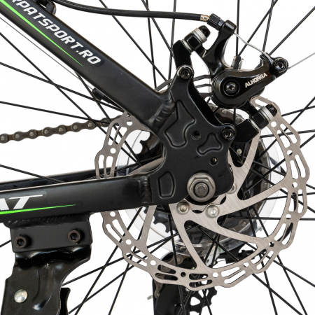 Bicicleta MTB-HT Carpat, Shimano Tourney TY-300, 21 Viteze, Cadru Aluminiu, Roti 26 Inch, Frane pe Disc, Carpat CSC26/99A, Negru cu Design Verde [4]
