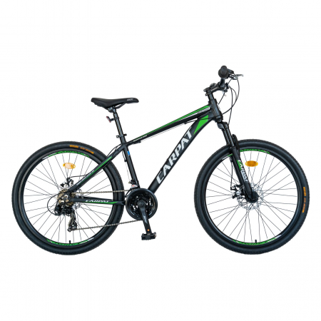 Bicicleta MTB-HT Carpat, Shimano Tourney TY-300, 21 Viteze, Cadru Aluminiu, Roti 26 Inch, Frane pe Disc, Carpat CSC26/99A, Negru cu Design Verde [0]