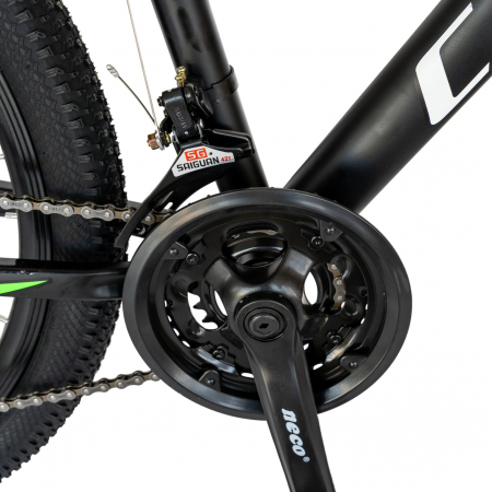 Bicicleta MTB-HT Carpat, Shimano Tourney TY-300, 21 Viteze, Cadru Aluminiu, Roti 26 Inch, Frane pe Disc, Carpat CSC26/99A, Negru cu Design Verde [5]