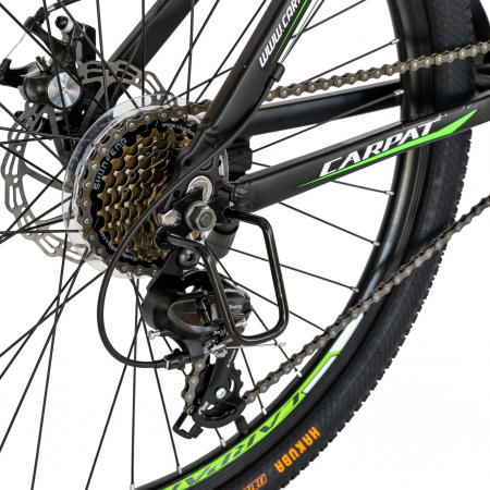 Bicicleta MTB-HT Carpat, Shimano Tourney TY-300, 21 Viteze, Cadru Aluminiu, Roti 26 Inch, Frane pe Disc, Carpat CSC26/99A, Negru cu Design Verde [3]