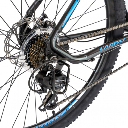 Bicicleta MTB-HT Carpat, Shimano Tourney TY-300, 21 Viteze, Cadru Aluminiu, Roti 27.5 Inch, Frane pe Disc,Carpat CSC27/57C, Negru cu Design Albastru [3]