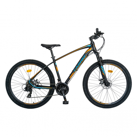 Bicicleta MTB-HT Carpat, Shimano Tourney TY-300, 21 Viteze, Cadru Aluminiu, Roti 27.5 Inch, Frane pe Disc,Carpat CSC27/57C, Negru cu Design Portocaliu [0]