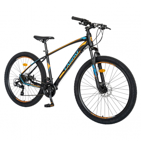 Bicicleta MTB-HT Carpat, Shimano Tourney TY-300, 21 Viteze, Cadru Aluminiu, Roti 27.5 Inch, Frane pe Disc,Carpat CSC27/57C, Negru cu Design Portocaliu [1]