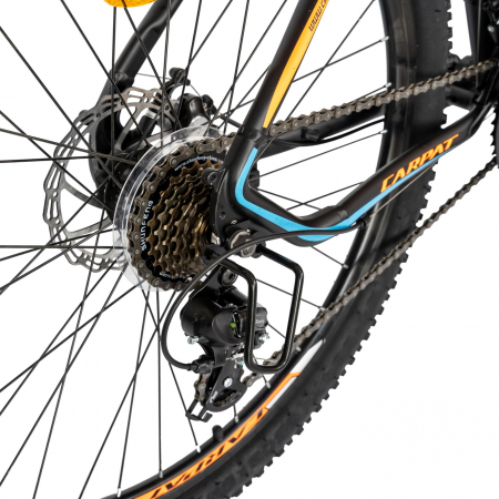 Bicicleta MTB-HT Carpat, Shimano Tourney TY-300, 21 Viteze, Cadru Aluminiu, Roti 27.5 Inch, Frane pe Disc,Carpat CSC27/57C, Negru cu Design Portocaliu [7]
