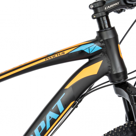 Bicicleta MTB-HT Carpat, Shimano Tourney TY-300, 21 Viteze, Cadru Aluminiu, Roti 27.5 Inch, Frane pe Disc,Carpat CSC27/57C, Negru cu Design Portocaliu [2]