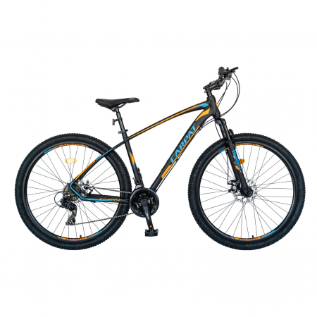 Bicicleta MTB-HT Carpat, Shimano Tourney TY-300, 21 Viteze, Cadru Aluminiu, Roti 29 Inch, Frane pe Disc,Carpat CSC29/57C, Negru cu Design Portocaliu [0]